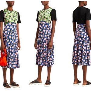 Stine Goya Scout Floral Print Bodycon Short Sleeve A-Line Midi Dress Small NEW